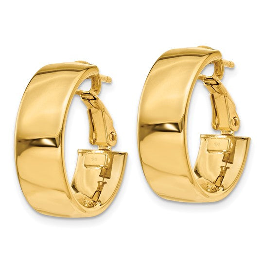 10k yellow gold square tube round hoop omega back earrings 19mm x 6.75mm