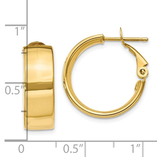 10k yellow gold square tube round hoop omega back earrings 19mm x 6.75mm