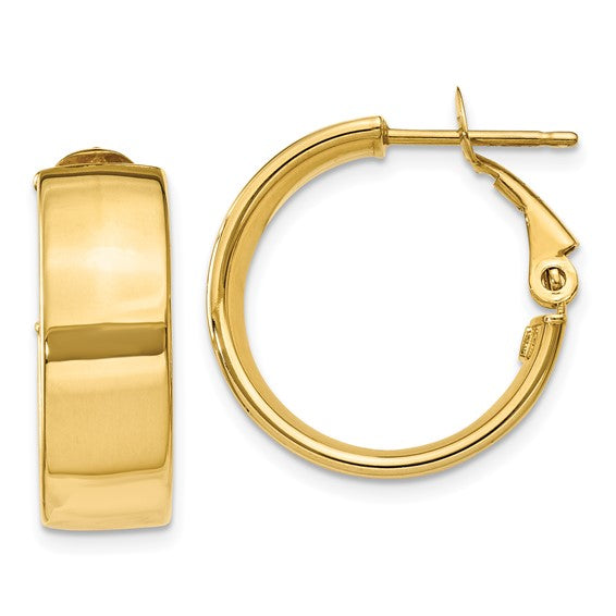 10k yellow gold square tube round hoop omega back earrings 19mm x 6.75mm
