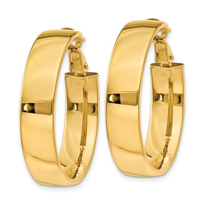10k yellow gold square tube round hoop omega back earrings 29mm x 6.75mm