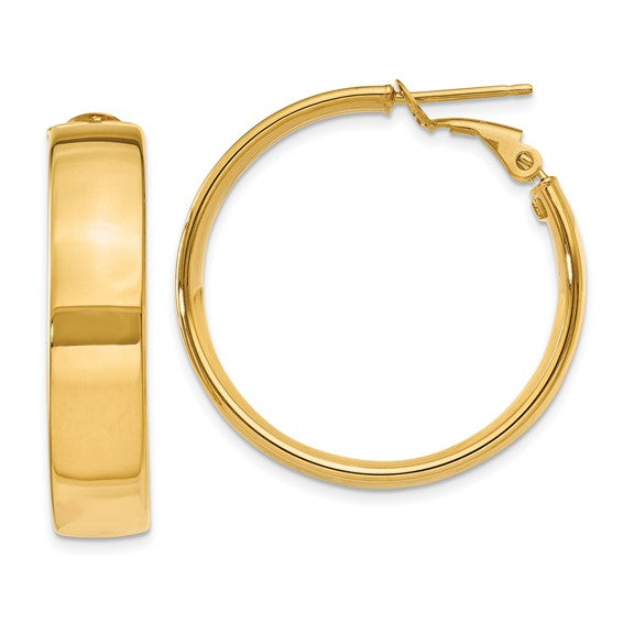 10k yellow gold square tube round hoop omega back earrings 29mm x 6.75mm