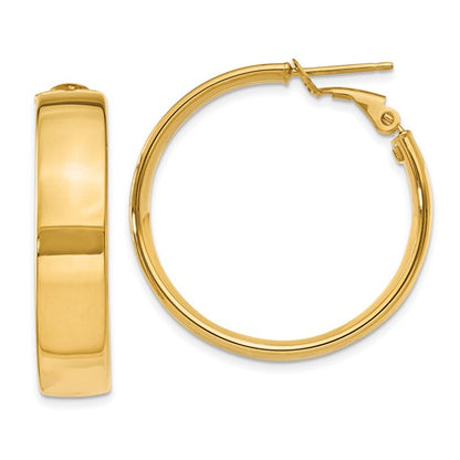 10k yellow gold square tube round hoop omega back earrings 29mm x 6.75mm