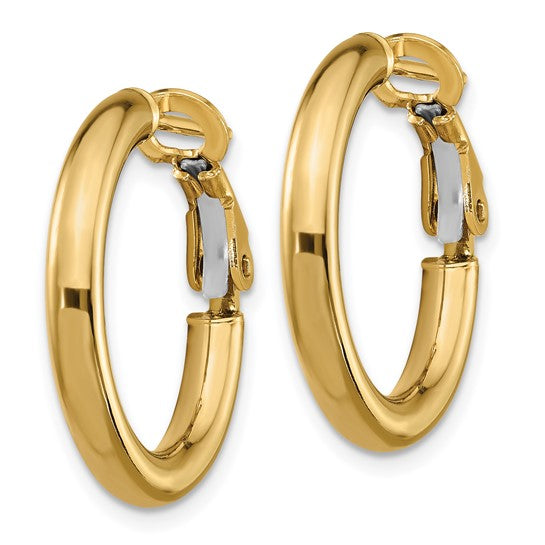 10k yellow gold classic round hoop omega back earrings 21mm x 3mm