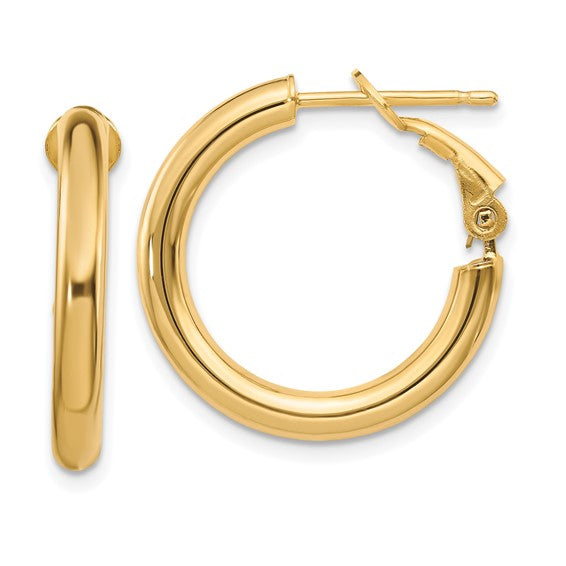 10k yellow gold classic round hoop omega back earrings 21mm x 3mm