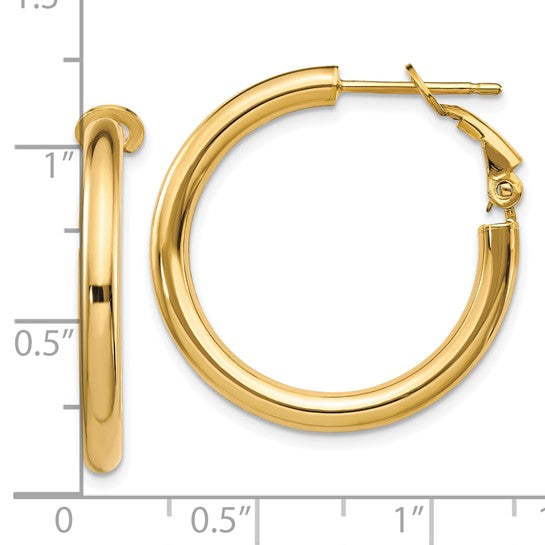 10k Yellow Gold Classic Round Hoop Omega Back Earrings 27mm x 3mm