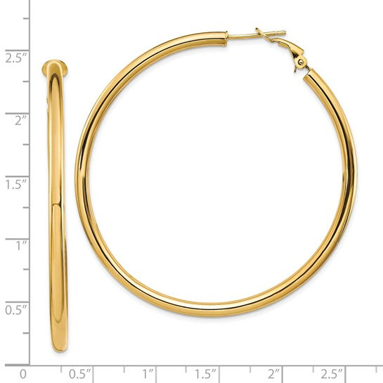 10k yellow gold classic round hoop omega back earrings 57mm x 3mm