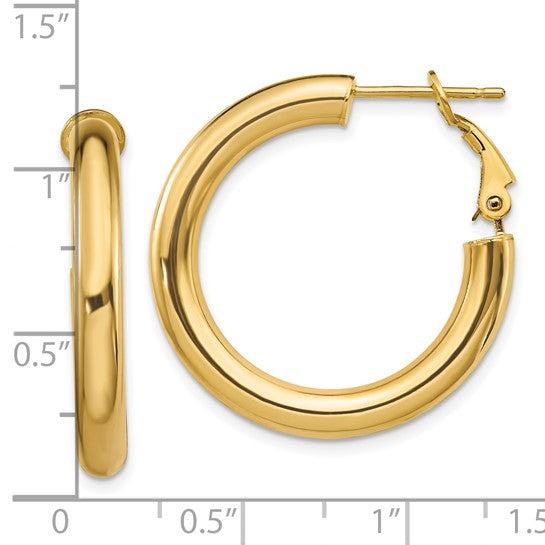 10k Yellow Gold Classic Round Hoop Omega Back Earrings 28mm x 4mm