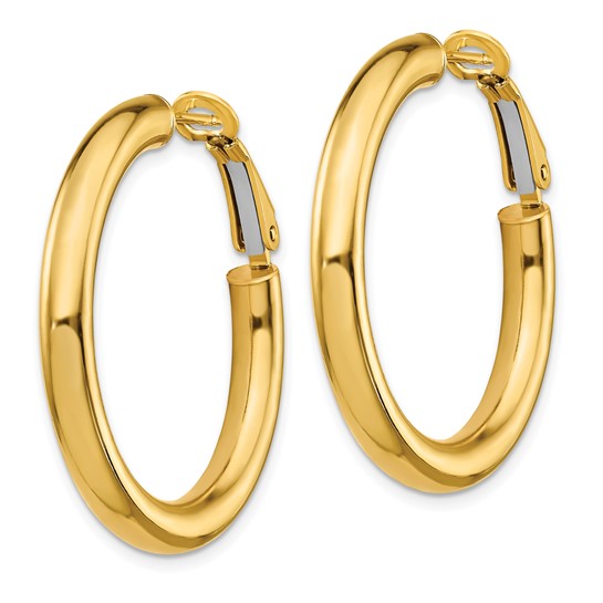 0k Yellow Gold Classic Round Hoop Earrings Easy Omega Back Close Open