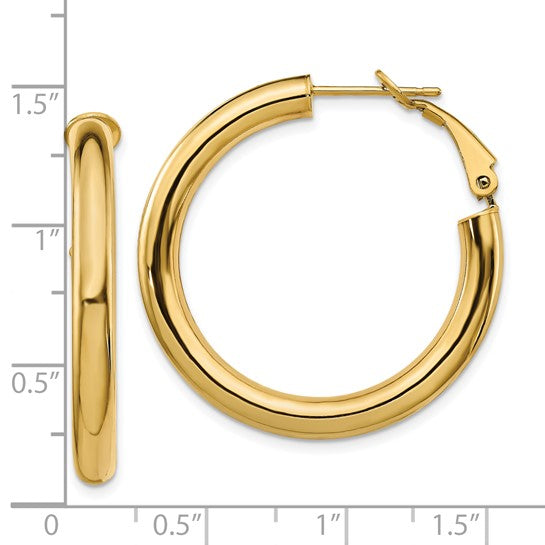 10k yellow gold classic round hoop omega back earrings 33mm x 4mm
