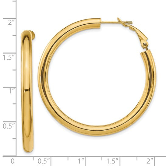 10k yellow gold classic round hoop omega back earrings 43mm x 4mm