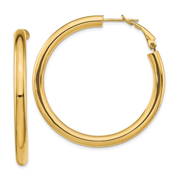 10k yellow gold classic round hoop omega back earrings 43mm x 4mm