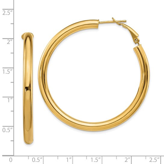 10k Yellow Gold Classic Round Hoop Earrings with Omega Back Closure