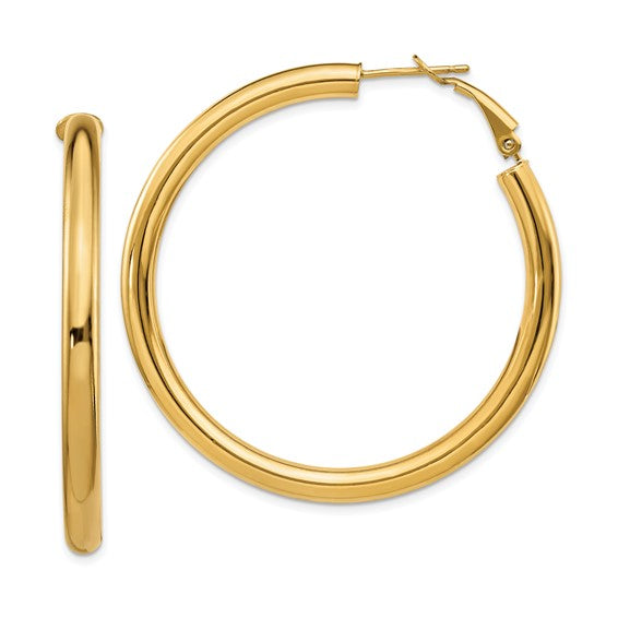 10k yellow gold classic round hoop omega back earrings 48mm x 4mm