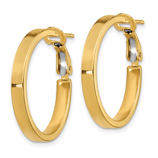 10k yellow gold square tube round hoop omega back earrings 24mm x 3mm