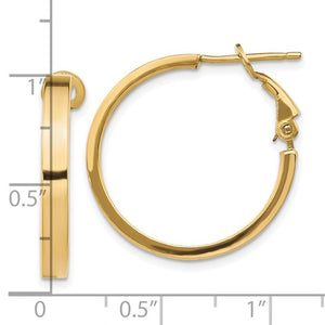 10k Yellow Gold Square Tube Round Hoop Omega Back Earrings 24mm x 3mm