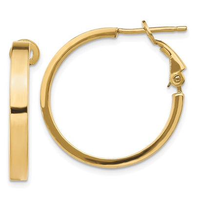 10k yellow gold square tube round hoop omega back earrings 24mm x 3mm