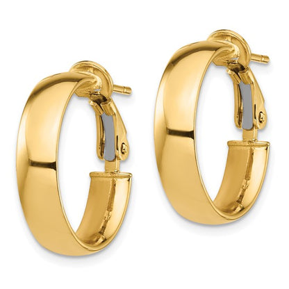 10k yellow gold square tube round hoop omega back earrings 20mm x 5mm