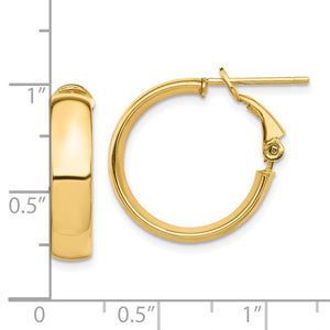 10k Yellow Gold Square Tube Round Hoop Omega Back Earrings 20mm x 5mm