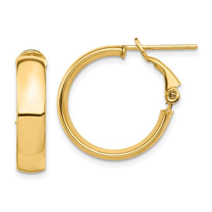 10k yellow gold square tube round hoop omega back earrings 20mm x 5mm