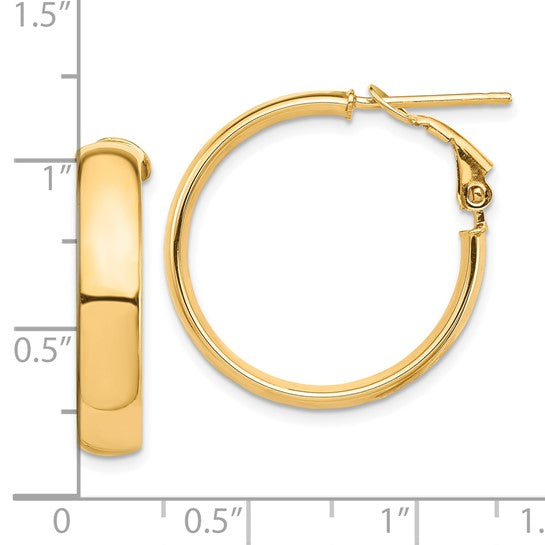 10k Yellow Gold Square Tube Round Hoop Omega Back Earrings 24mm x 5mm