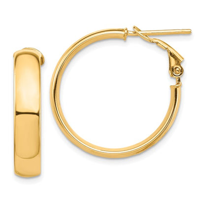 10k yellow gold square tube round hoop omega back earrings 24mm x 5mm