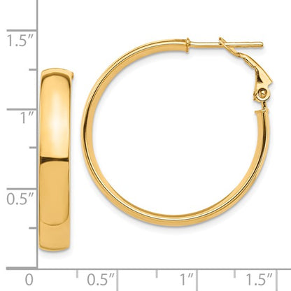 10k yellow gold square tube round hoop omega back earrings 30mm x 5mm