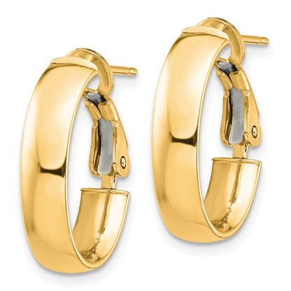10k yellow gold square tube oval hoop omega back earrings