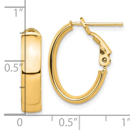 10k yellow gold square tube oval hoop omega back earrings