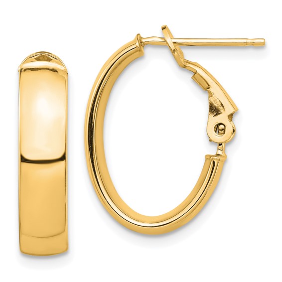 10k Yellow Gold Square Tube Oval Hoop Omega Back Earrings