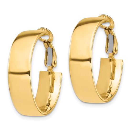 10k Yellow Gold Square Tube Round Hoop Omega Back Earrings 25mm x 7mm