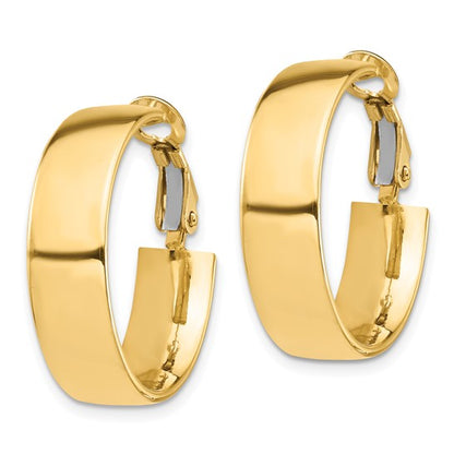 10k yellow gold square tube round hoop omega back earrings 25mm x 7mm