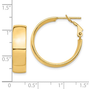 10k Yellow Gold Square Tube Round Hoop Omega Back Earrings 25mm x 7mm