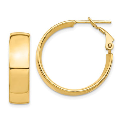 10k yellow gold square tube round hoop omega back earrings 25mm x 7mm