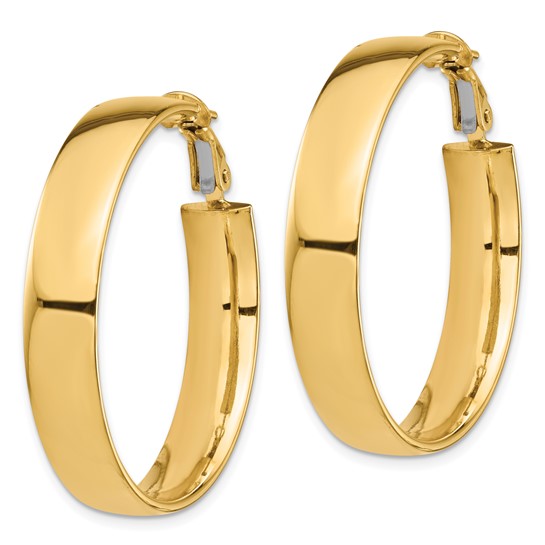 10k yellow gold square tube round hoop omega back earrings 35mm x 7mm