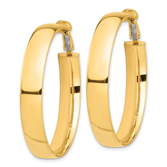 10k yellow gold square tube round hoop omega back earrings 40mm x 7mm