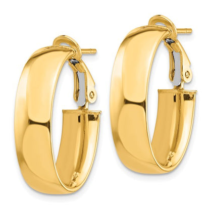 10k yellow gold square tube oval hoop omega back earrings 24mm x 16mm x 7mm