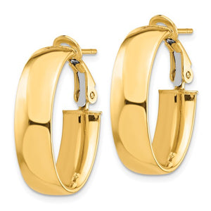 10k Yellow Gold Square Tube Oval Hoop Omega Back Earrings 24mm x 16mm x 7mm