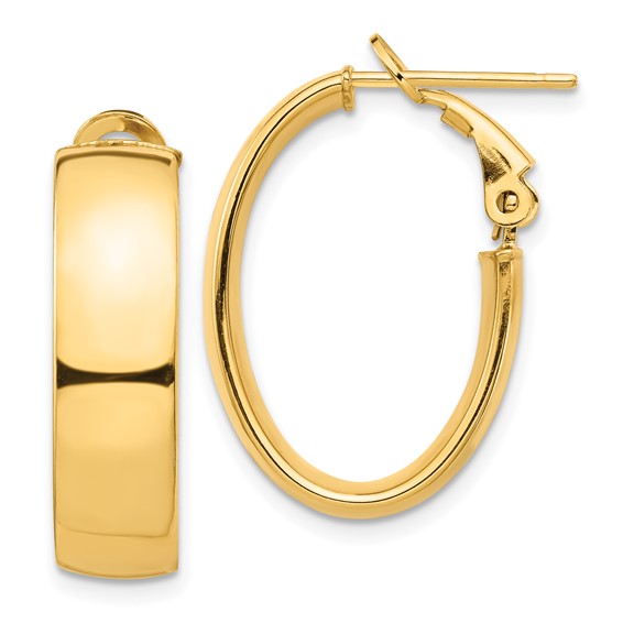 10k yellow gold square tube oval hoop omega back earrings 24mm x 16mm x 7mm