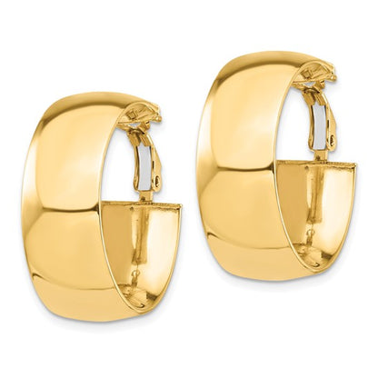 10k yellow gold square tube round hoop omega back earrings 26mm x 10mm