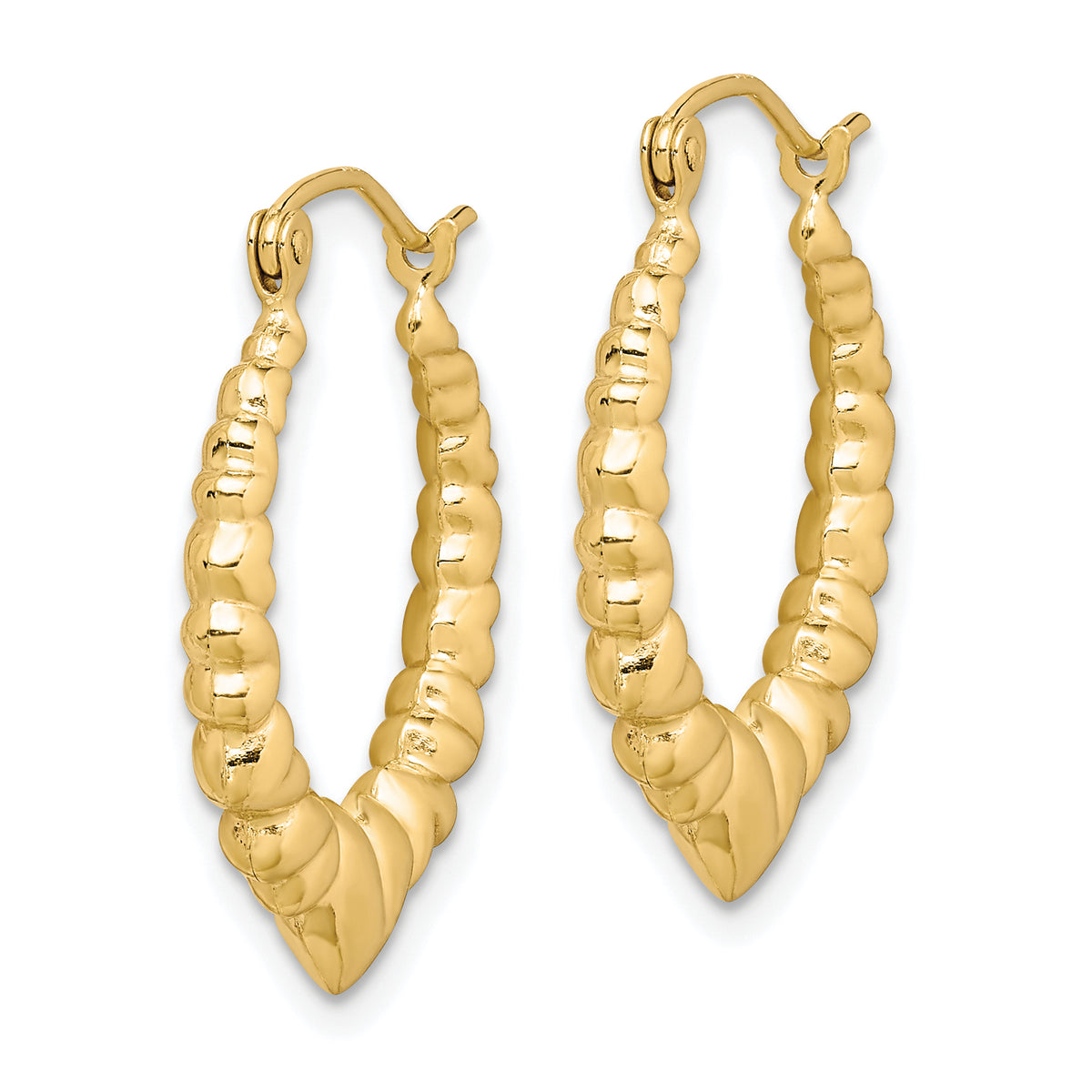 10K Yellow Gold 15mm x 3mm Scalloped Heart Round Hoop Earrings