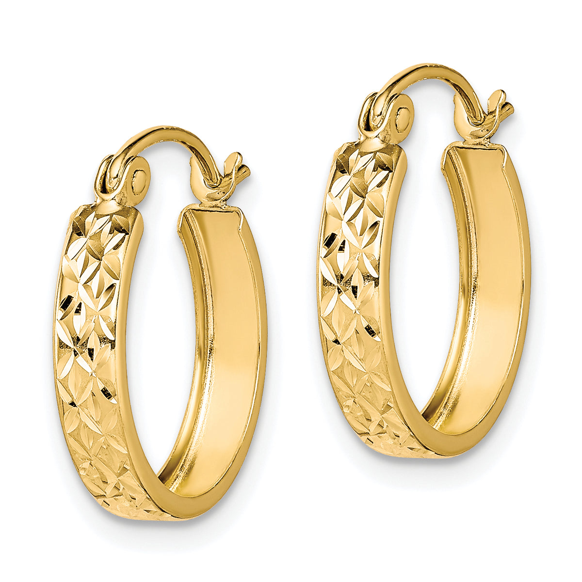 10K Yellow Gold 15mm x 3mm Diamond Cut Square Hoop Earrings