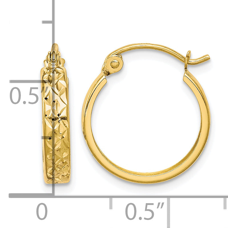 10K Yellow Gold 15mm x 3mm Diamond Cut Square Hoop Earrings
