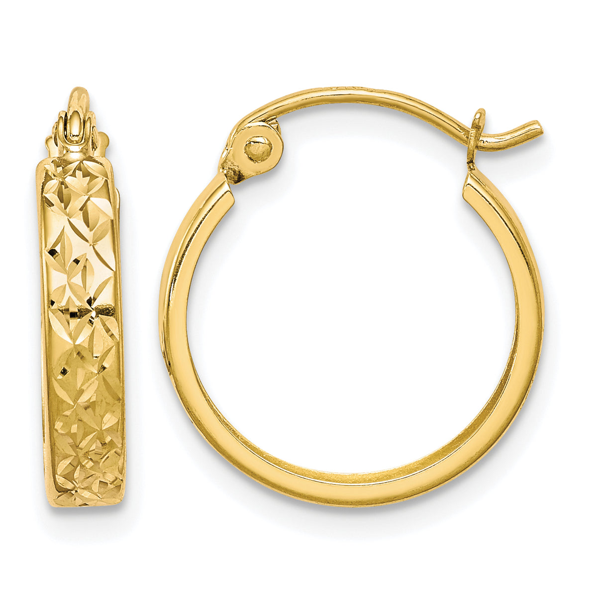 10K Yellow Gold 15mm x 3mm Diamond Cut Square Hoop Earrings
