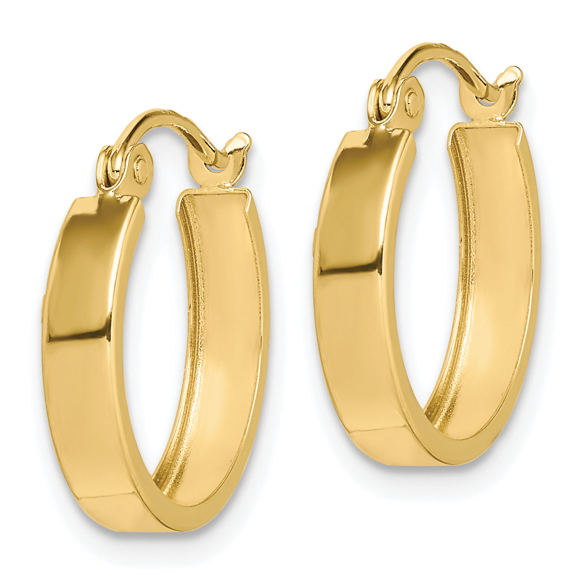 10K Yellow Gold 15mm x 3mm Square Tube Round Hoop Earrings
