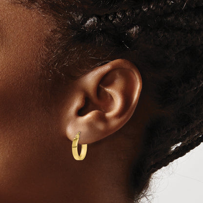 10K Yellow Gold 15mm x 3mm Square Tube Round Hoop Earrings