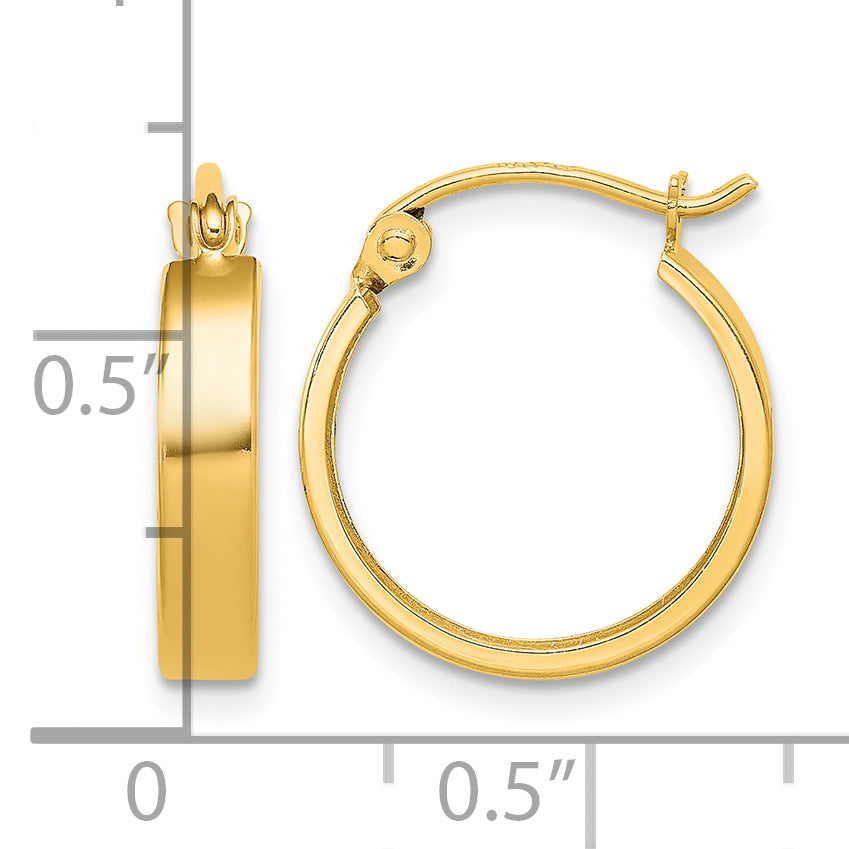 10K Yellow Gold 15mm x 3mm Square Tube Round Hoop Earrings