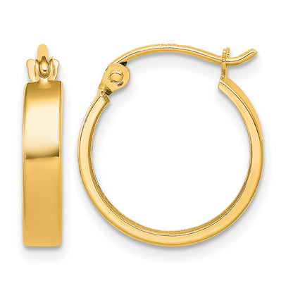 10K Yellow Gold 15mm x 3mm Square Tube Round Hoop Earrings