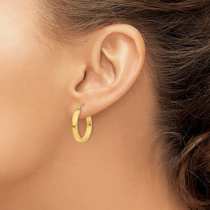 10k yellow gold classic square tube round hoop earrings 20mm x 3mm