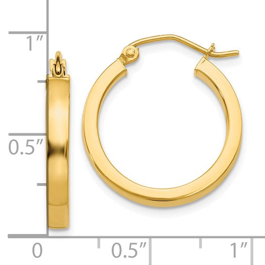 10k yellow gold classic square tube round hoop earrings 20mm x 3mm