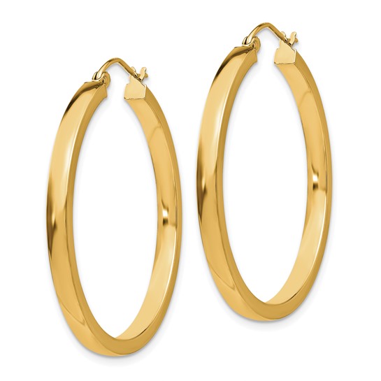 10k yellow gold classic square tube round hoop earrings 35mm x 3mm